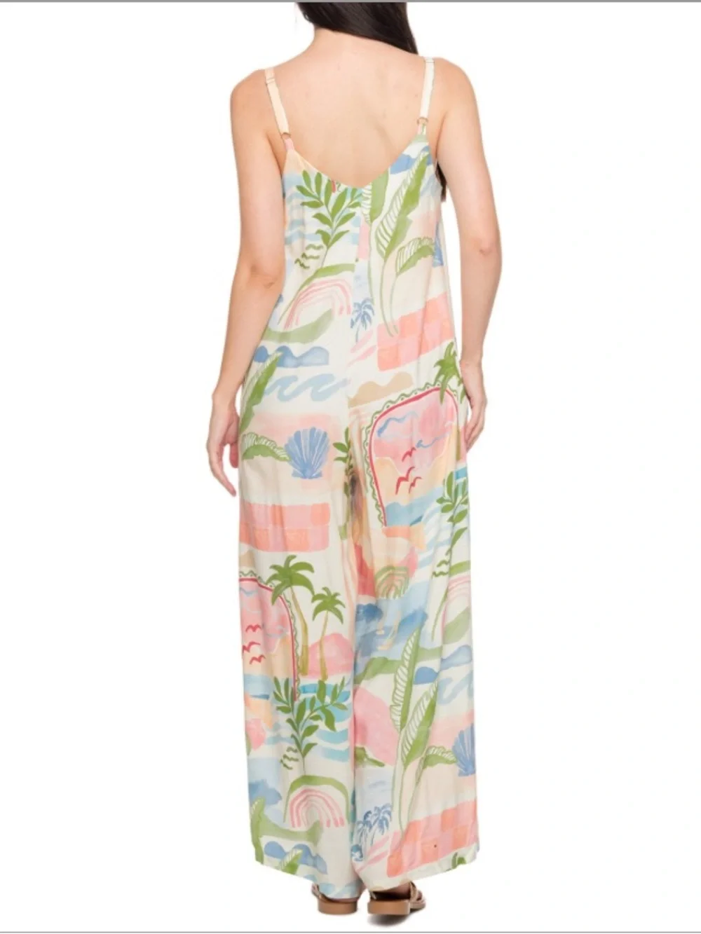 Pastel Pink Tropical Print Maxi Dress with Adjustable Straps - Picture 2 of 2
